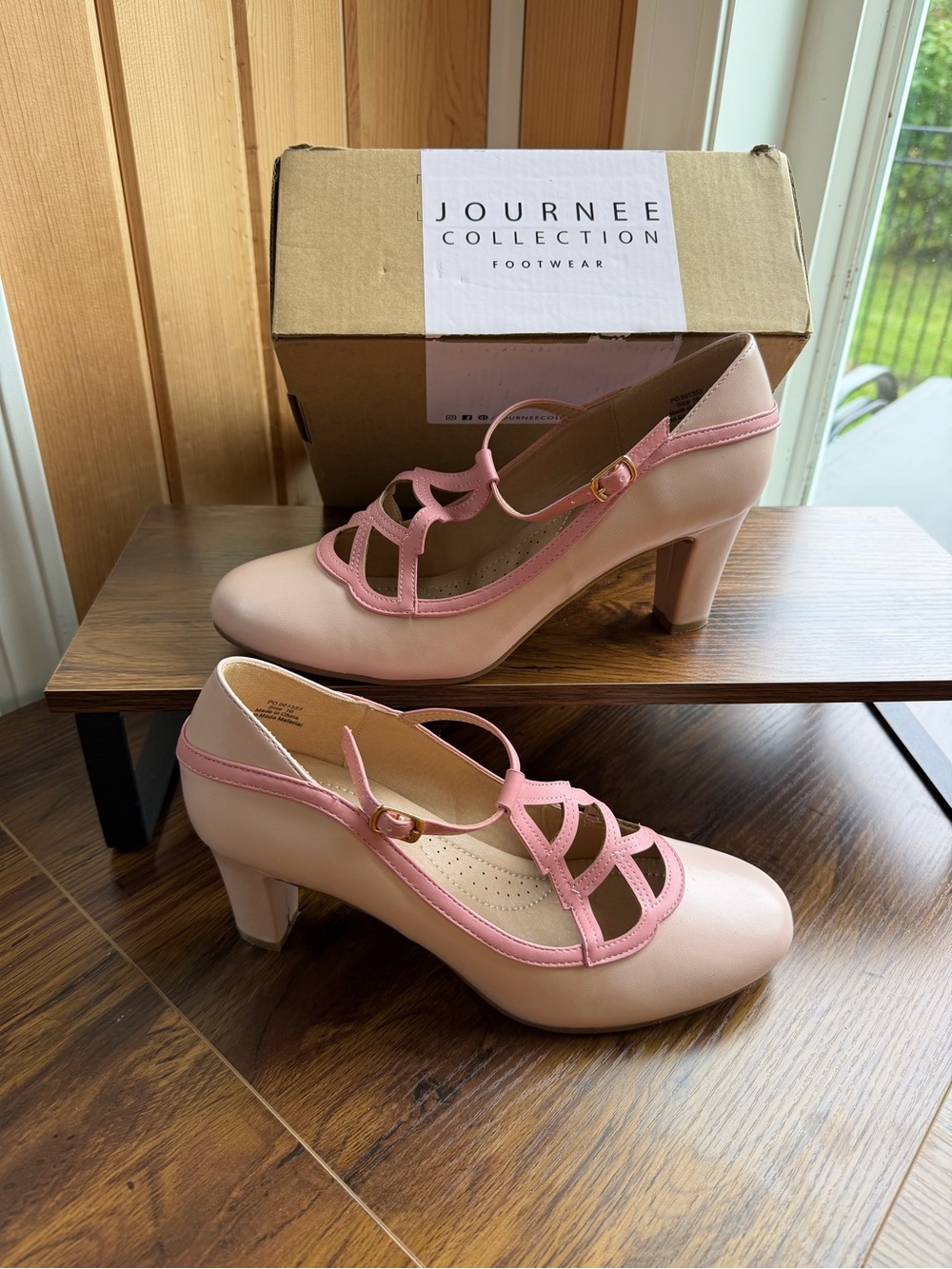Journee Collection Pink Two-Tone Mary Jane Block Heels